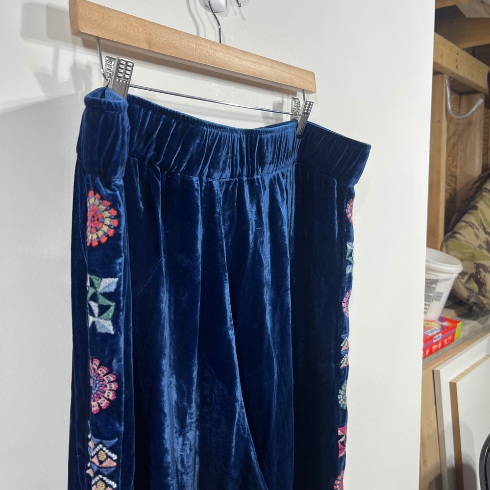 Johnny Was Nikkola Silk Velvet Embroidered Wide Leg‎ Pants Sz XXL Boho Lagenlook - Picture 4 of 11